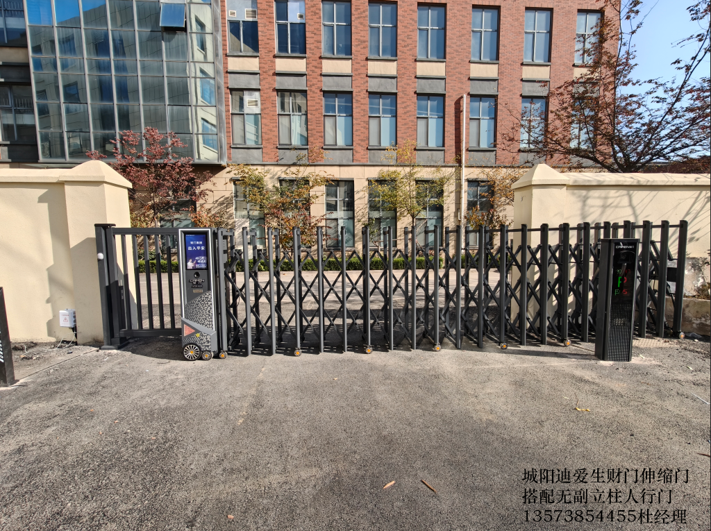 城阳迪爱生财门鸿运伸缩门+无副立柱人行门案例